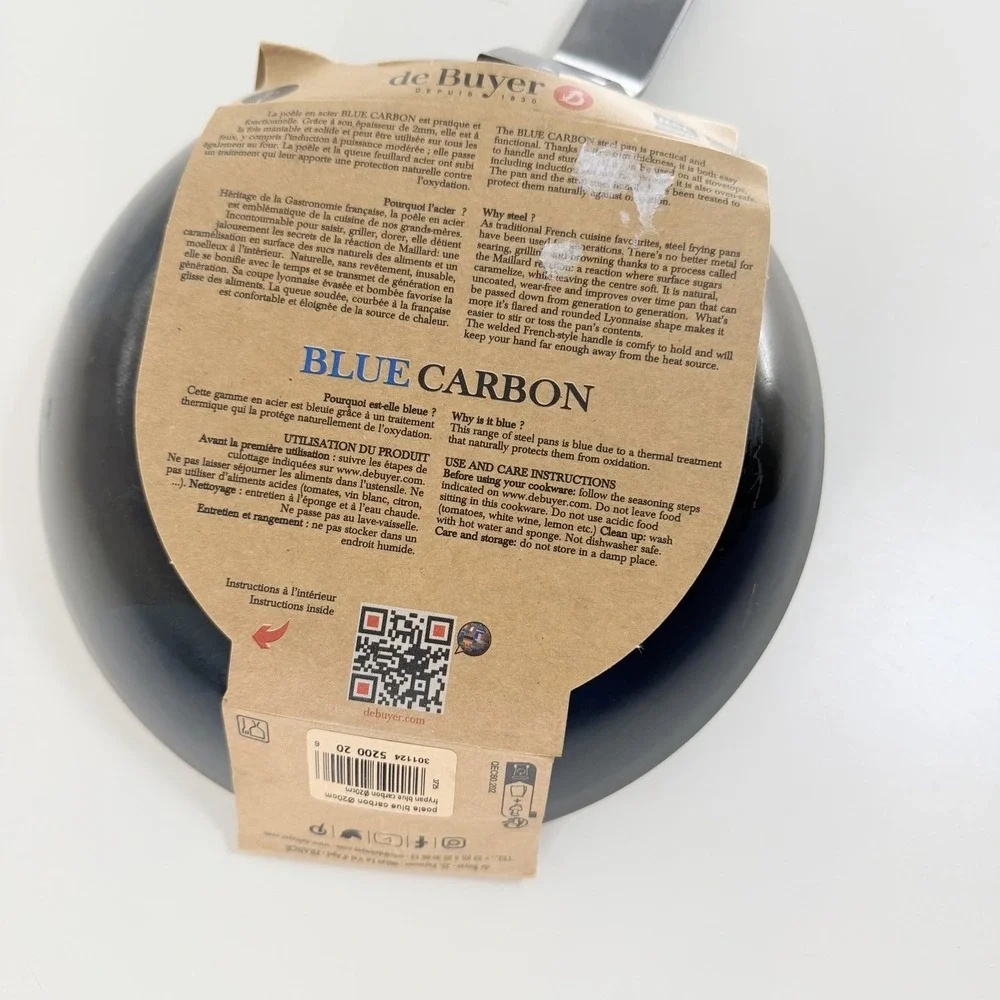 2 Piece Set - de Buyer Blue Carbon Steel Fry Pan 2mm Thick 9.5